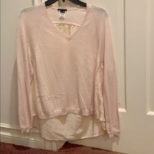 Theory pink sweater w/ back panel cotton cashmere